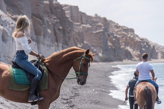 Santorini Horse Riding to Black Sandy Beach - Flexible Cancellation Policy