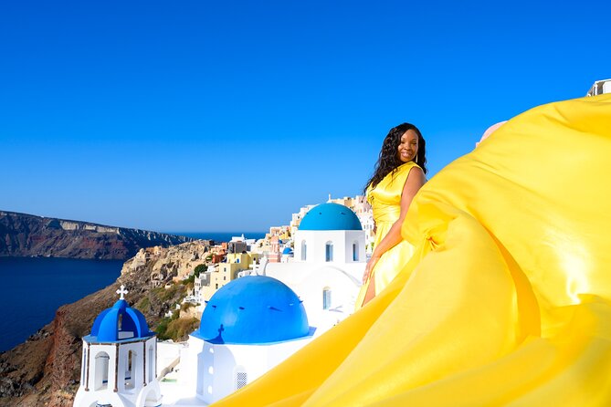 Private Flying Dress Photoshoot 2h in Santorini, Pick up Included - Scenic Shooting Locations