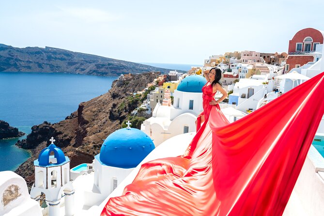 Private Flying Dress Photoshoot 2h in Santorini, Pick up Included - Key Points