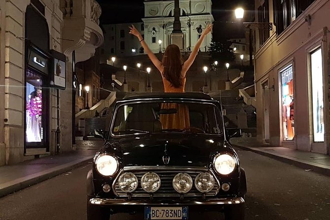 Rome Ancient Tour by Night in Mini Vintage Cabriolet With Drink