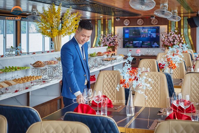 Cozy Bay Halong 5-Star Day Cruise, Buffet, Cave, Kayak, Swimming - Sunset Party Highlights