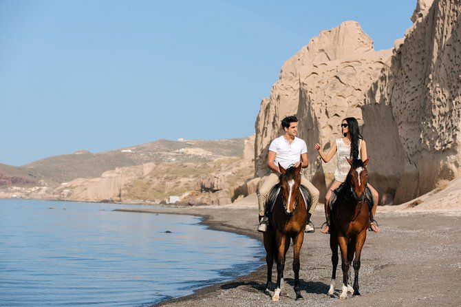 Santorini: Horse Riding to the Black Sandy Beach (Eros Beach) - Capturing Photos at the Hilltop