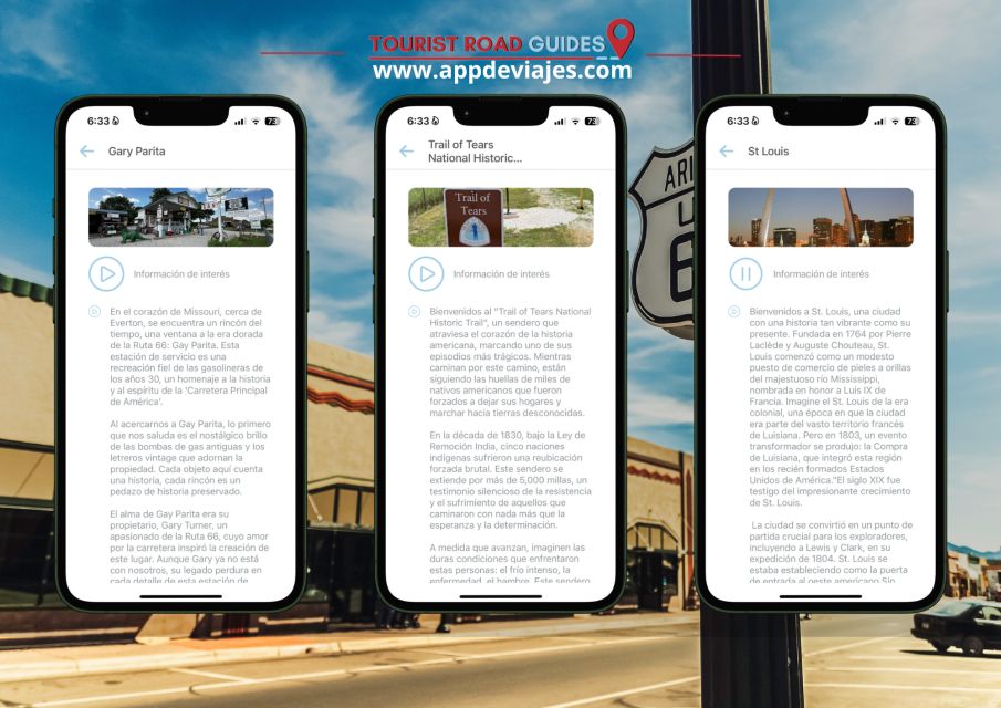 App Self-drived Route 66 Road St. Louis to Joplin - Key Points