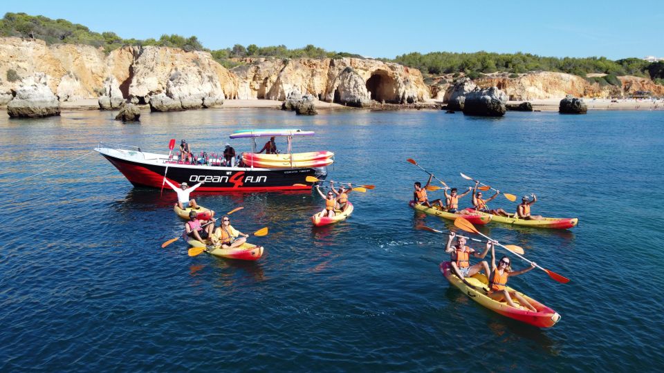 From Portimão: João De Arens Kayak and Speedboat Tour