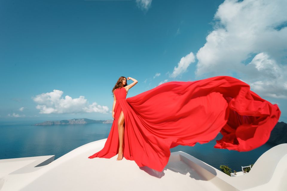 Santorini Flying Dress Photoshoot Travel Buddies