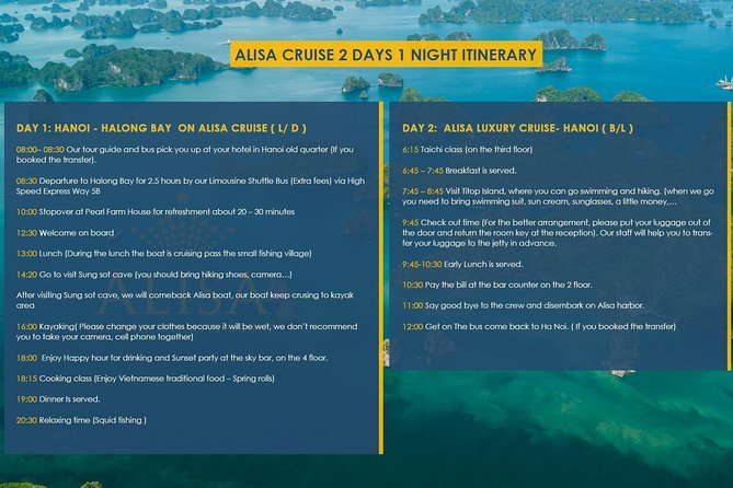 Overnight Luxury 5 Star Alisa Cruise With Meals, Kayak or Bamboo Boat - Inclusions