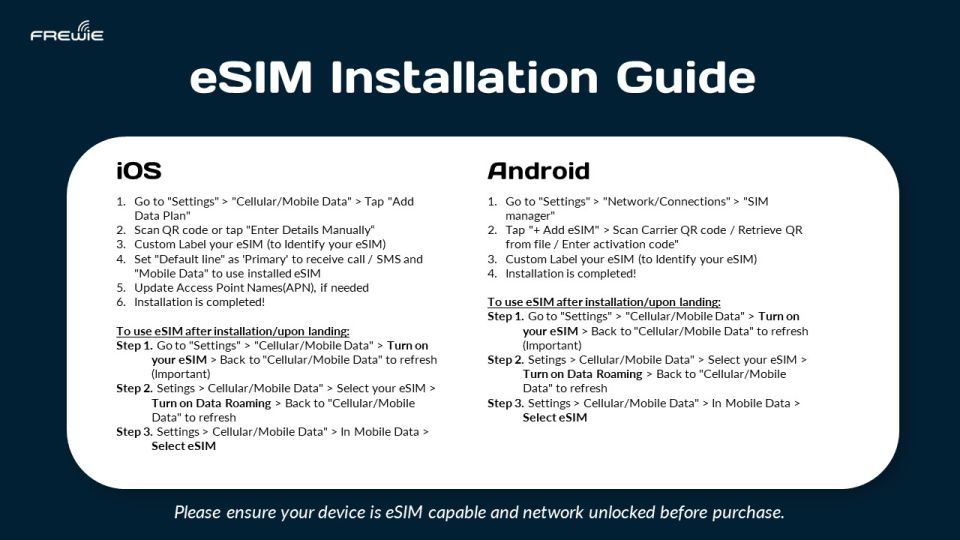 South America Country Data Esim: 0.5gb/Daily to 10GB-30 Days - Installation Process