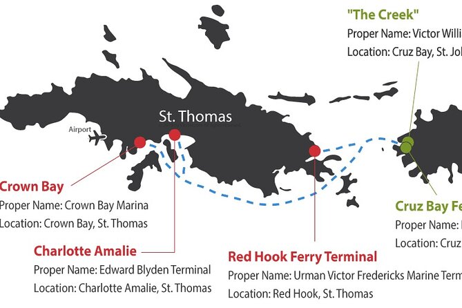 Paradise Taxi & Tours USVI- St Thomas Airport Transportation to Crown Bay Marina - Pickup and Drop-off Locations