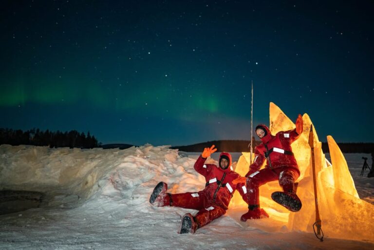 Ice Floating in Lapland With Northern Lights