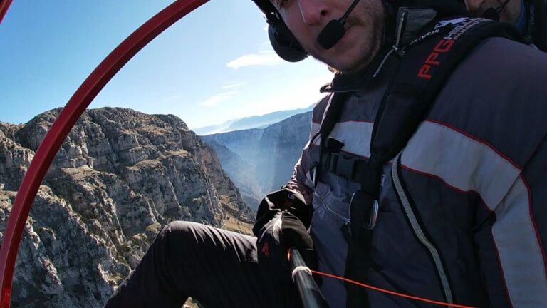 Tandem Flight With Paramotor From Above Ioannina Zagori