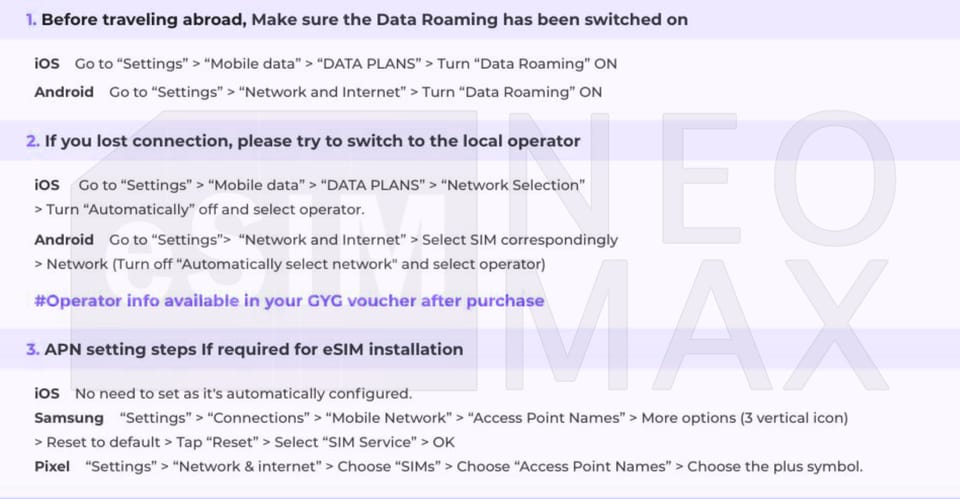 Thailand Asia : Internet Data Plan 1GB to 50GB - Connectivity Highlights