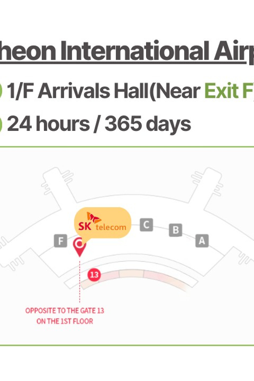 Incheon Airport: Korea SIM With SKT 4G Unlimited Data - Pick-Up Information
