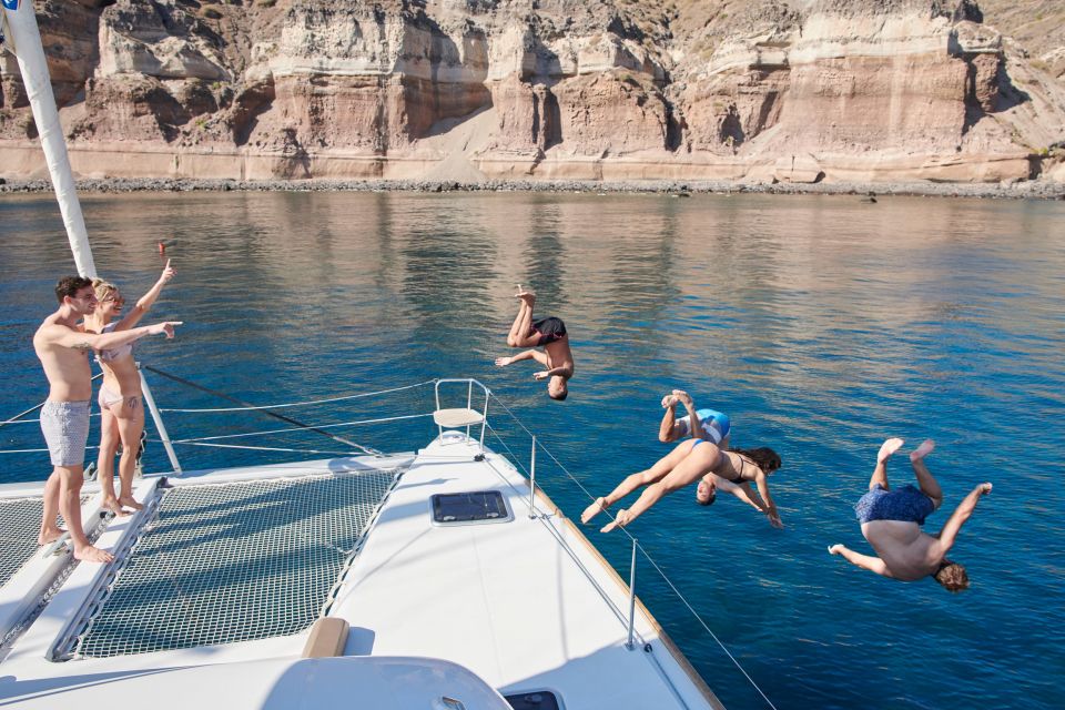 Santorini: Platinum Catamaran Cruise W/ BBQ Meal & Open Bar - Onboard Experience