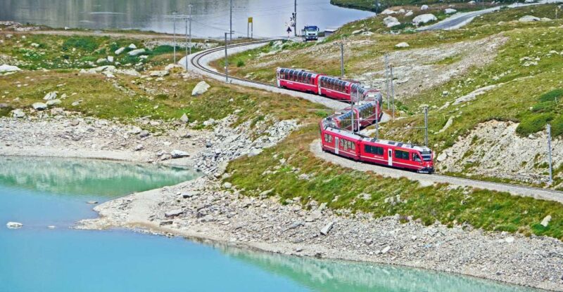From Lake Como: Bernina Red Train Tour to St. Moritz - Lake Silvaplana and Acquafraggia Falls