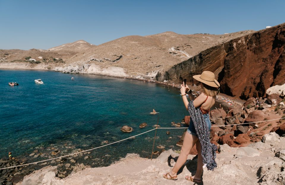 Archaeological Bus Tour To Akrotiri Excavations & Red Beach - Relaxing at Red Beach