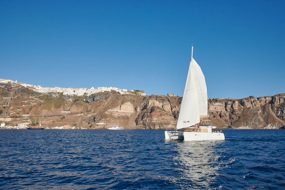 Santorini Gold Catamaran Cruise With Snorkel, BBQ & Open Bar - Frequently Asked Questions