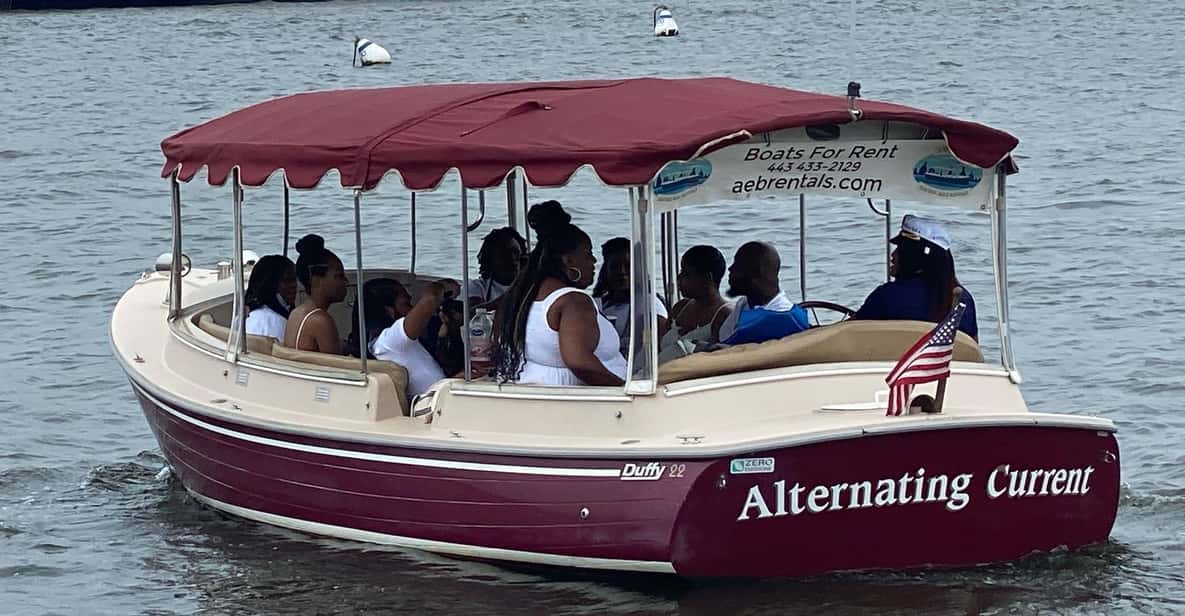 Annapolis: Electric Boat Rental - Duffy Sun Cruiser - 10ppl - Key Points