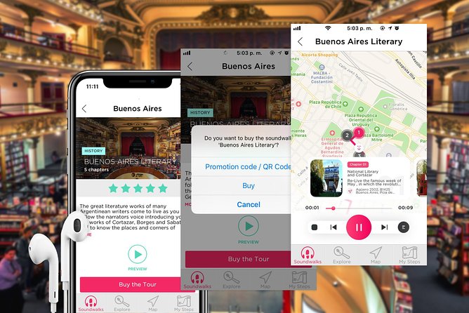Literature Self-Guided Audio Tour in Buenos Aires - App-based Tour Features