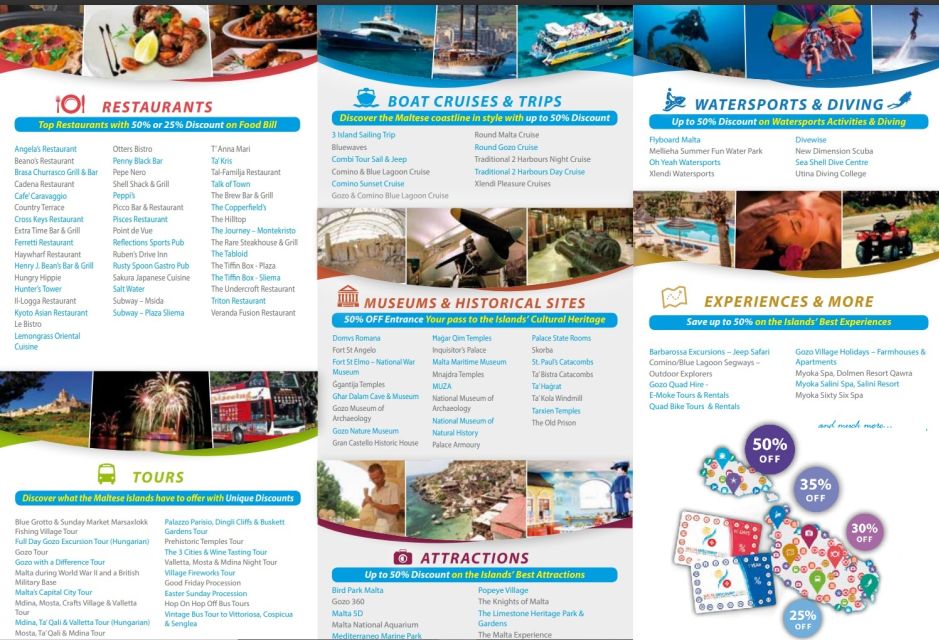 Malta Discount Card up to 50% off All Over Malta & Gozo - Available Discounts