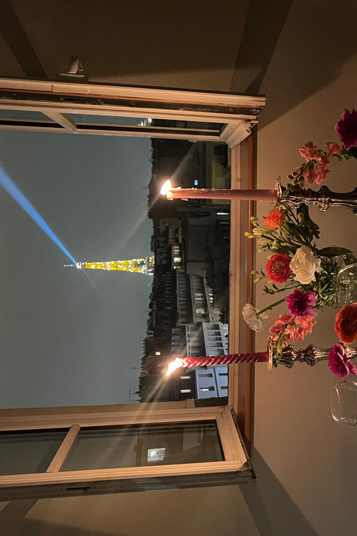 Paris : Private Romantic Dinner With an Eiffel Tower View - Elegant Table Setting With Candles and Flowers