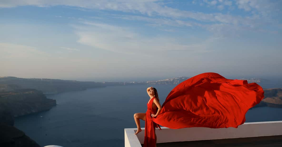 Santorini: Flying Dress Photoshoot With Caldera Backdrop - Dress Color Options