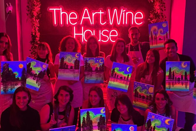 Paint a Neon Fluorescent Picture While Drinking Unlimited Wine - Socializing and Enjoying the Wine