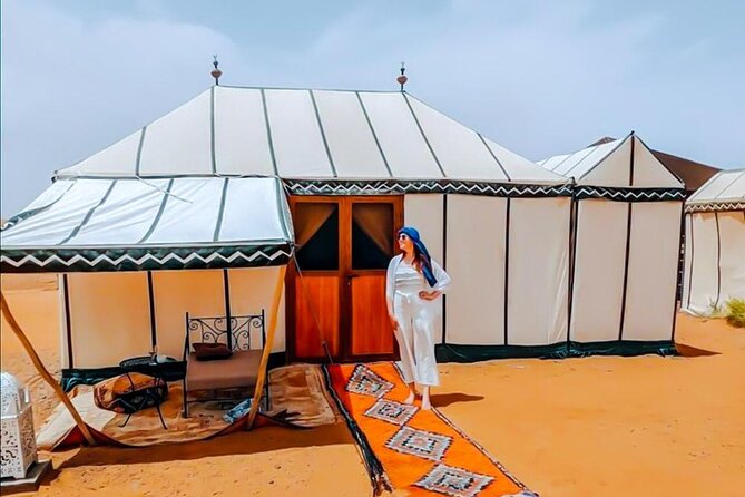 1 Night in Desert Camp Merzouga & Camel Ride & Back by Jeep (4×4)