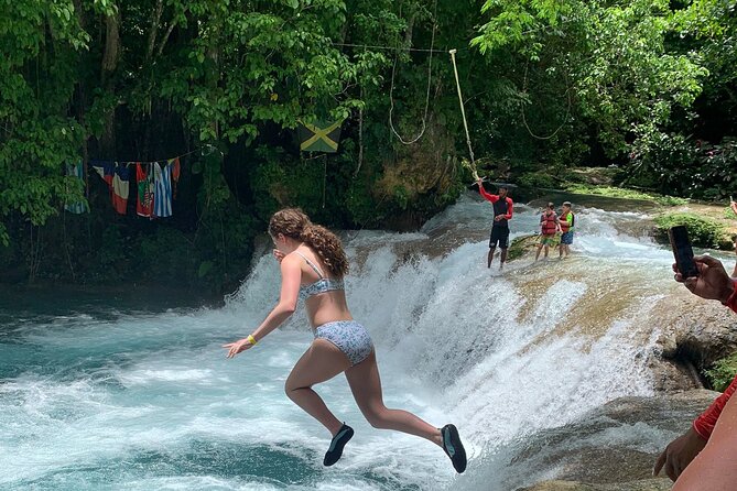 Blue Hole Waterfalls and Bamboo River Rafting Tour From Ocho Rios