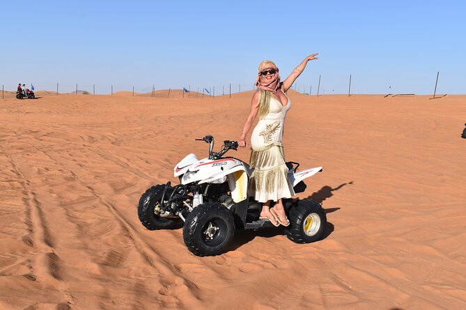 Dubai: Desert Safari, Quad Bike and Sand Boarding With BBQ Dinner