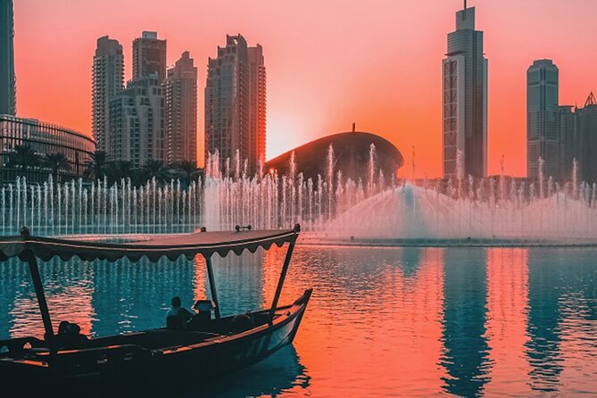 Traditional Abra Ride and Dubai Fountain Show at Burj Lake
