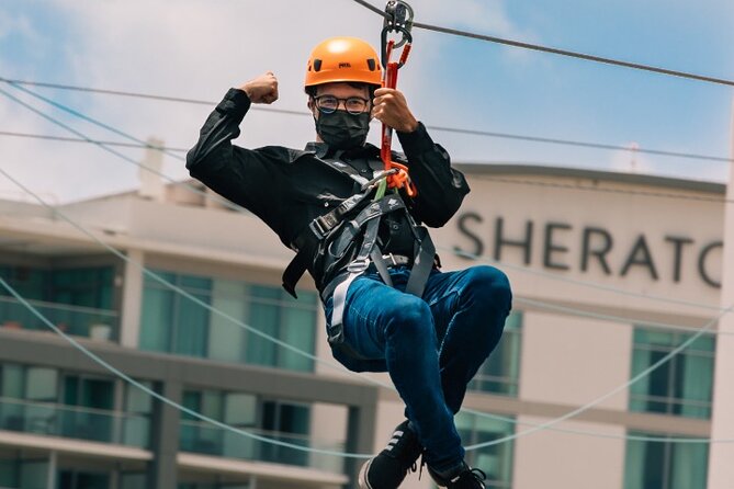 Zipline Sky Bull in Urban Environment in Toroverde Urban Park San Juan