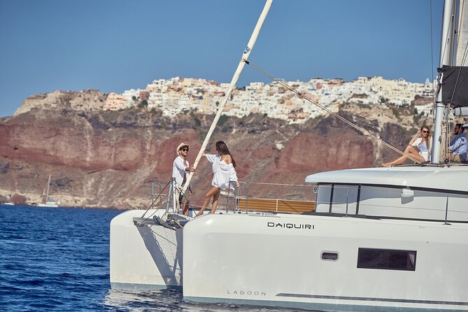 Santorini Oia: Caldera Luxury Day Cruise With BBQ & Drinks - Included Transportation and Equipment