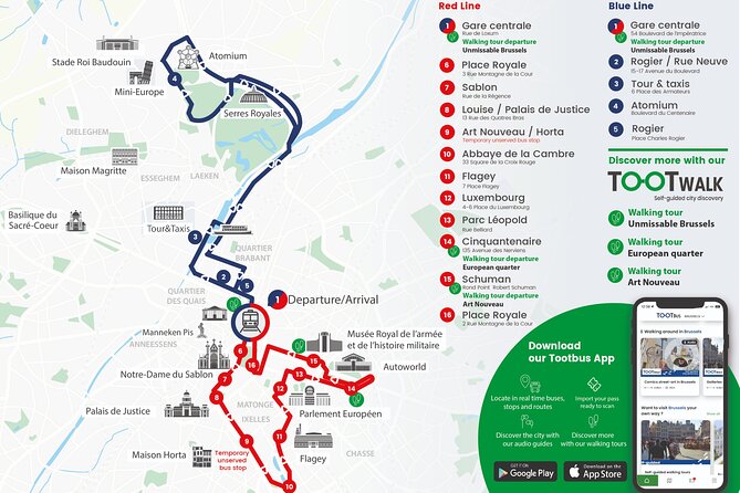 Brussels Tootbus Discovery Hop On Hop Off Bus Tour - Navigating the Tour Routes