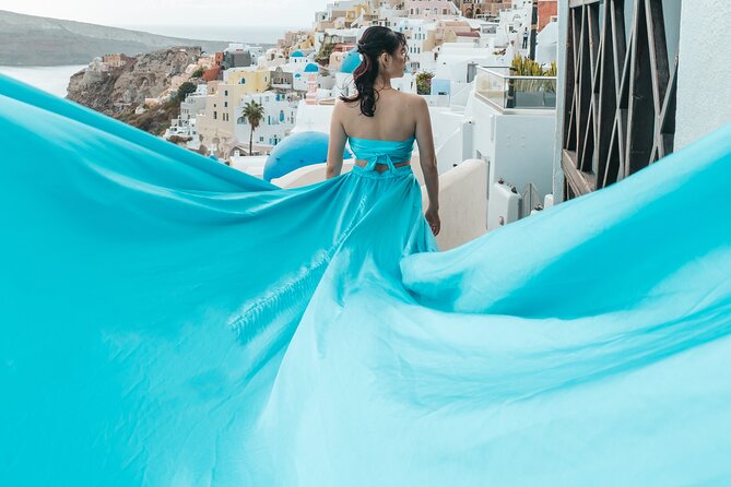 Oia Flying Dress Photoshoot Santorini - Capturing Stunning Santorini Scenery