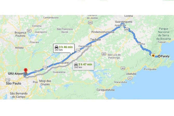 Transfer São Paulo (Blue Tree Hotel and Hilton) X Paraty - Pickup and Drop-off Locations