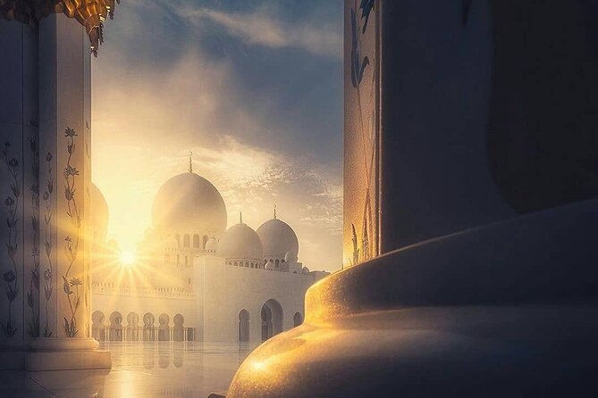 Sheikh Zayed Grand Mosque With Ferrari World From Dubai - Capturing Stunning Photographs