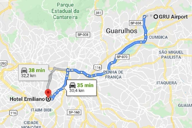 Taxi Transfer Executive GRU Airport to Hotel Emiliano - End Point and Schedule