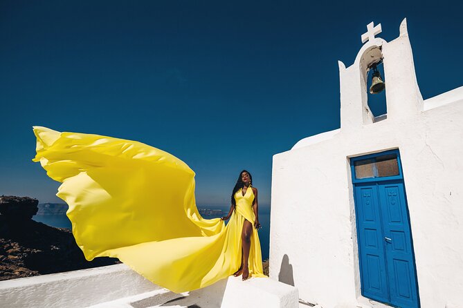 Private Flying Dress Photoshoot in Santorini