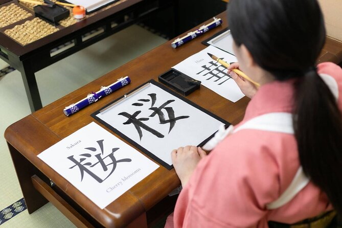 Learning Zen of Japanese Calligraphy in Kimono Near Osaka Castle - Appreciating the Serene Environment