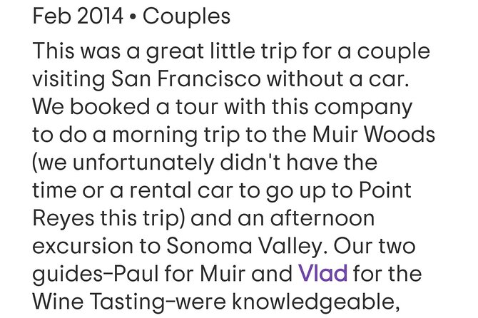 Napa and Sonoma VIP Private Tour Review - Questions About Your Stay