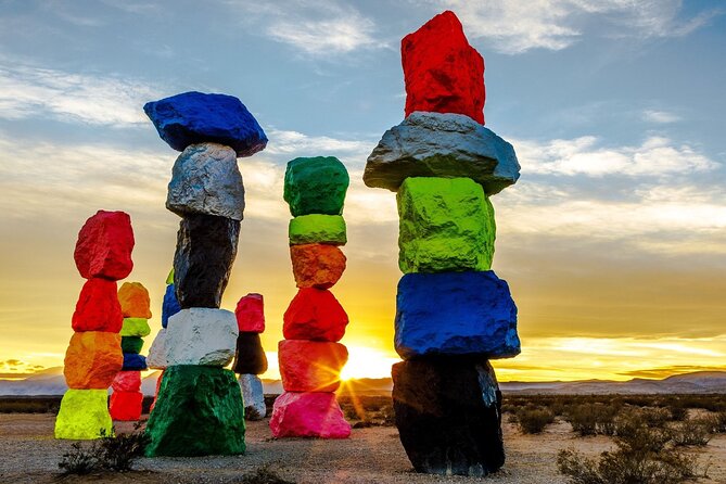 California Desert, Seven Magic Mountains and Las Vegas Sign - Admiring the Seven Magic Mountains