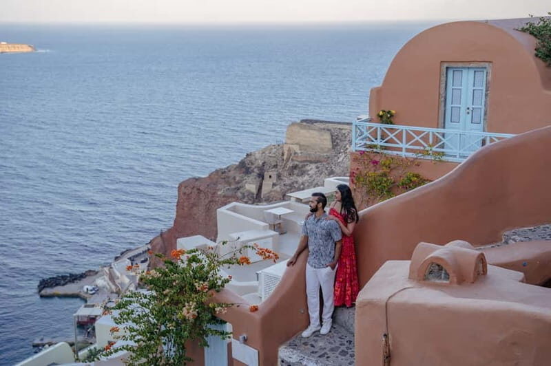Oia: Couple Photoshoot Seprate Entrance to Blue Dome - The Locations: Why They Matter