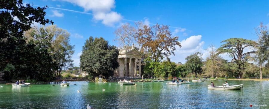 ROME: Villa Borghese Lake tour by boat paddling independently +aperitivo - The Aperitivo Experience at Casina del Lago