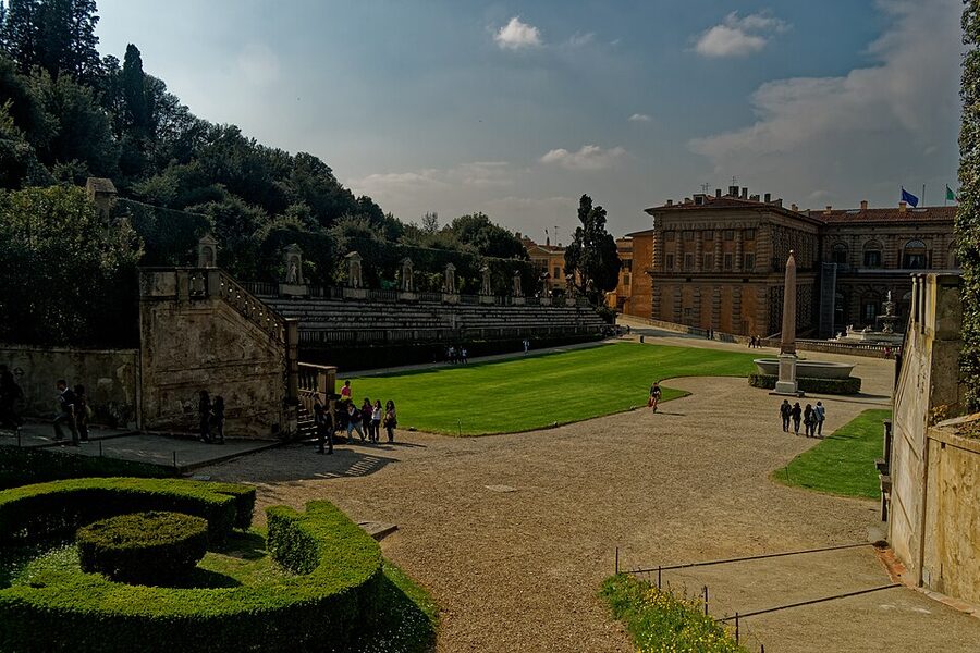 The Boboli amphitheatre with Egyptian obelisk and Pitti Palace