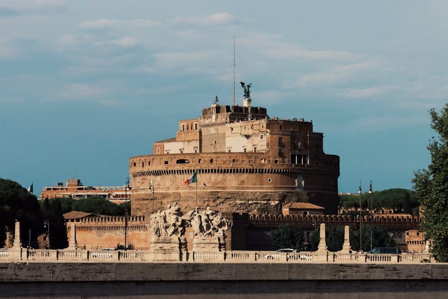 Castel Sant Angelo with statues and colorful sky