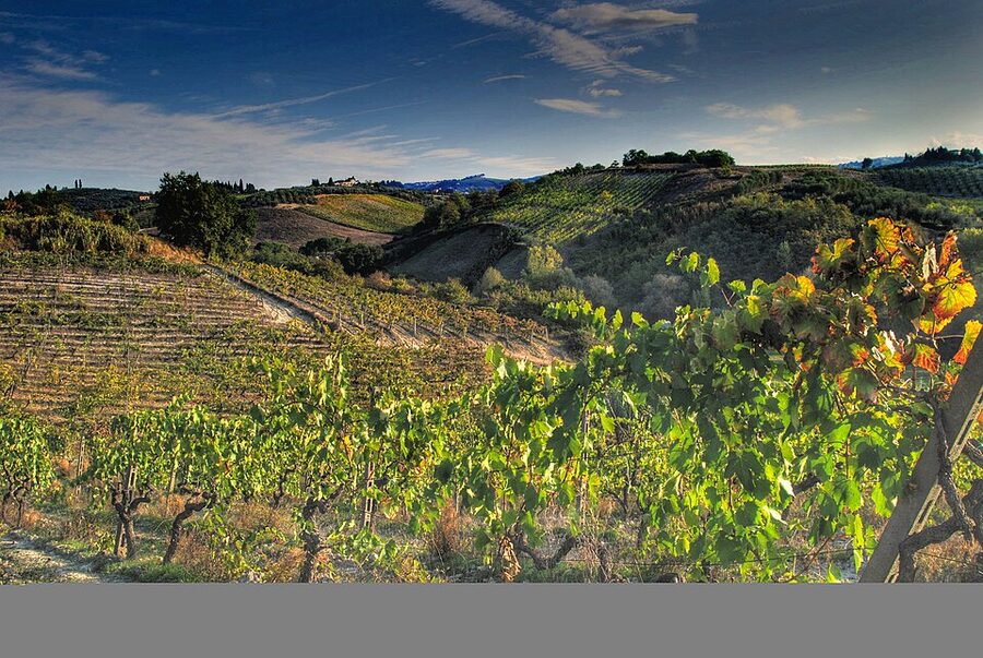 The Chianti landscape with rolling hills and vineyards