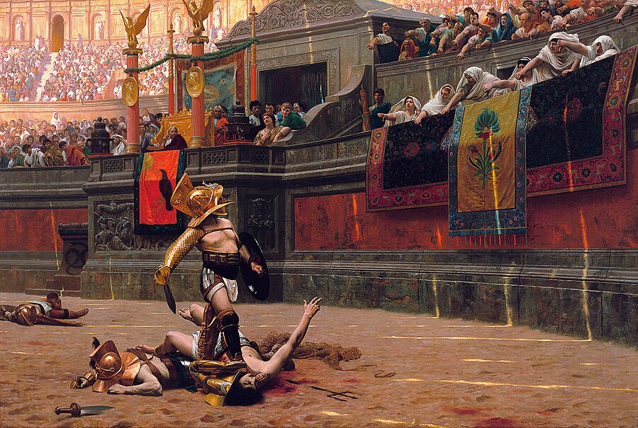 Pollice Verso painting by Jean-Leon Gerome depicting gladiatorial combat in the Colosseum 1872