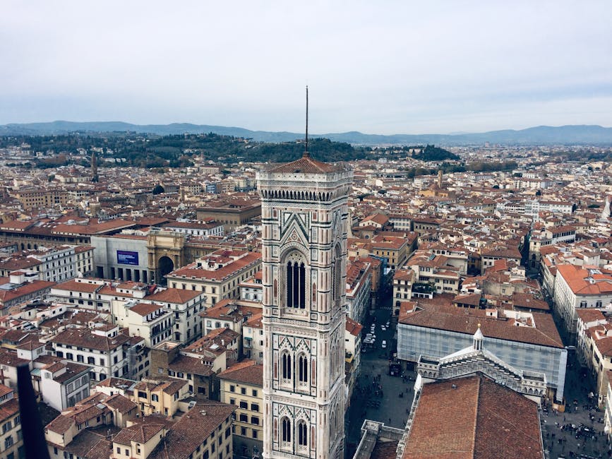 Aerial view of Giotto's Campanile next to the Duomo