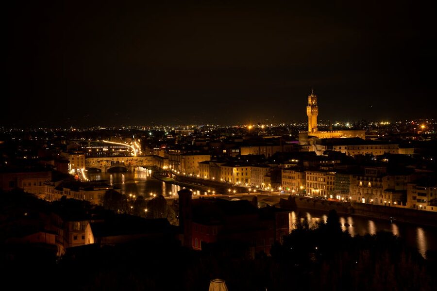 Florence Arno River illuminated at night