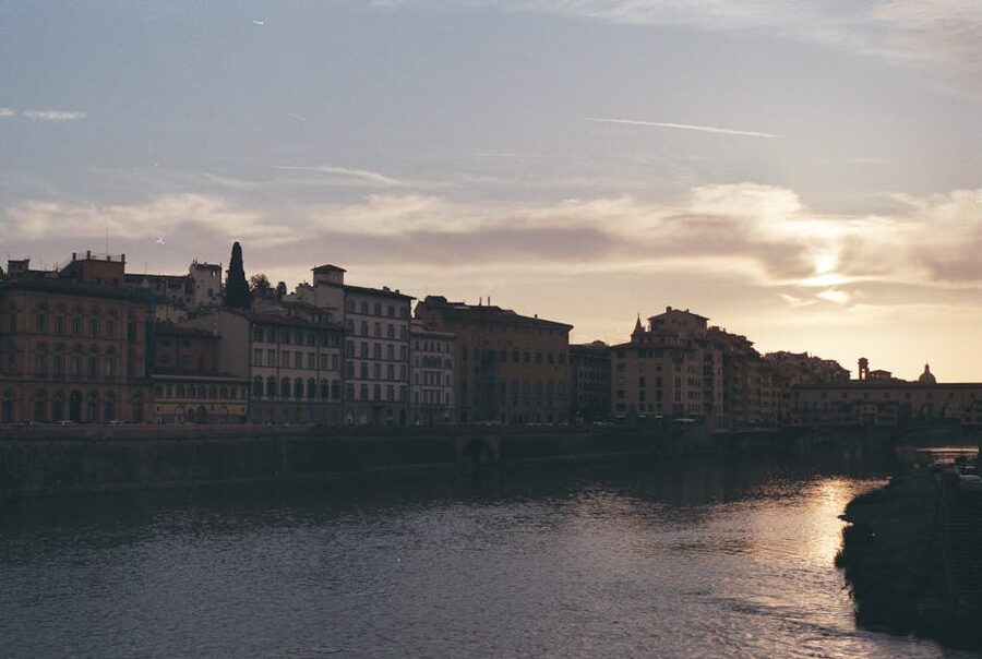 Florentine riverside architecture at sunset on the Arno